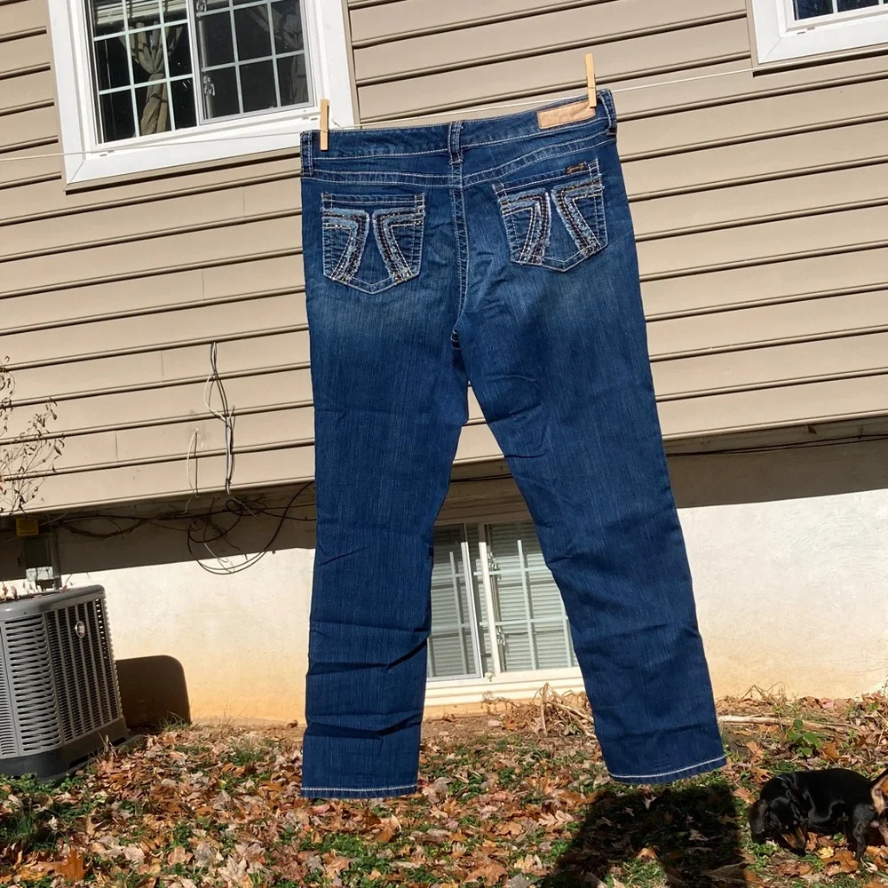 SEVEN 7 Jeans Bling Blingy Straight Leg Frayed Back Pockets Womens 14